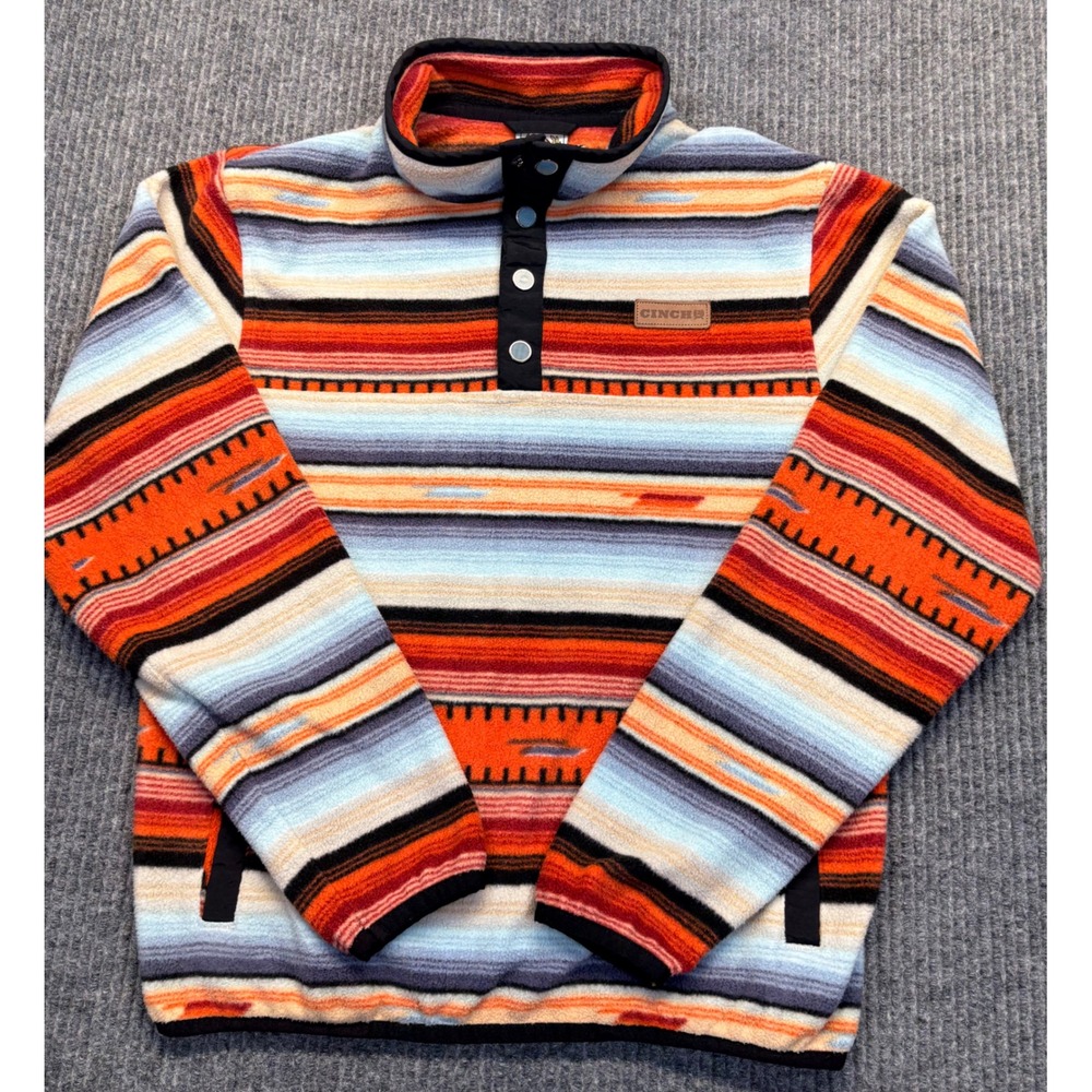 Cinch Kids Large 12 Fleece Pullover Serape Stripe Snap Mock Neck MWR7590011